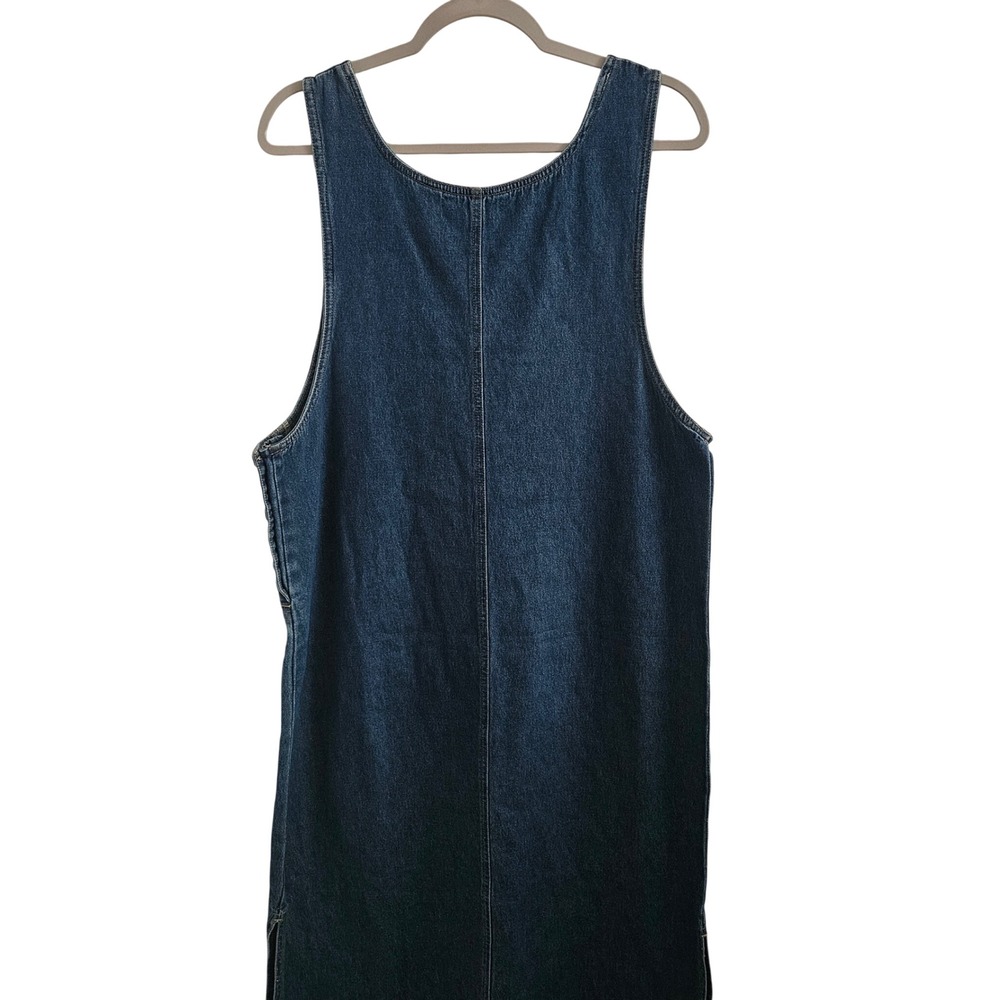 Vintage Denim Jumper Dress Women M Side Buttons 100% Cotton Midi Pinafore - Picture 2 of 7